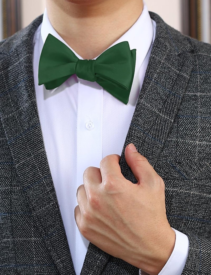 PenSee Mens Self Bow Tie Dark Green Solid Jacquard Woven Bowtie(Hunter Green) - Image 2